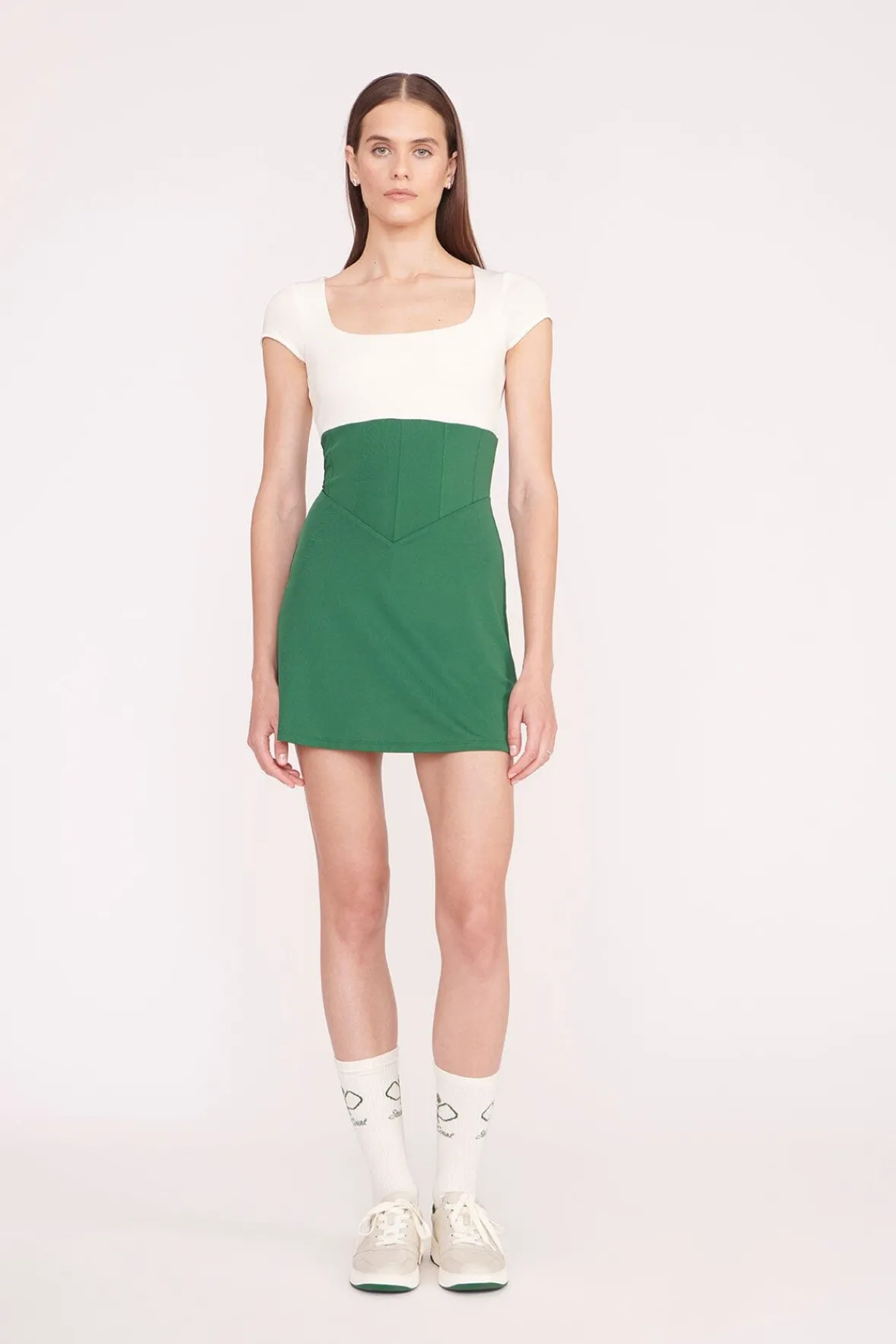 STAUD Court|Dresses<STAUD BACKSPIN DRESS COURT GREEN IVORY COURTGREENIVORY