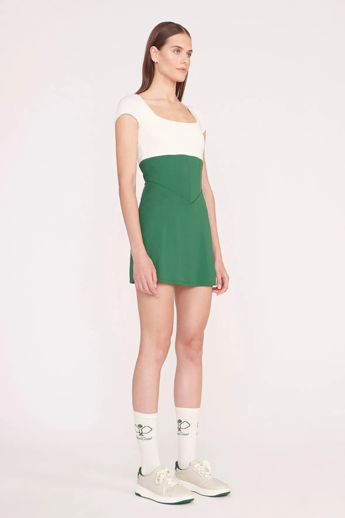 STAUD Court|Dresses<STAUD BACKSPIN DRESS COURT GREEN IVORY COURTGREENIVORY