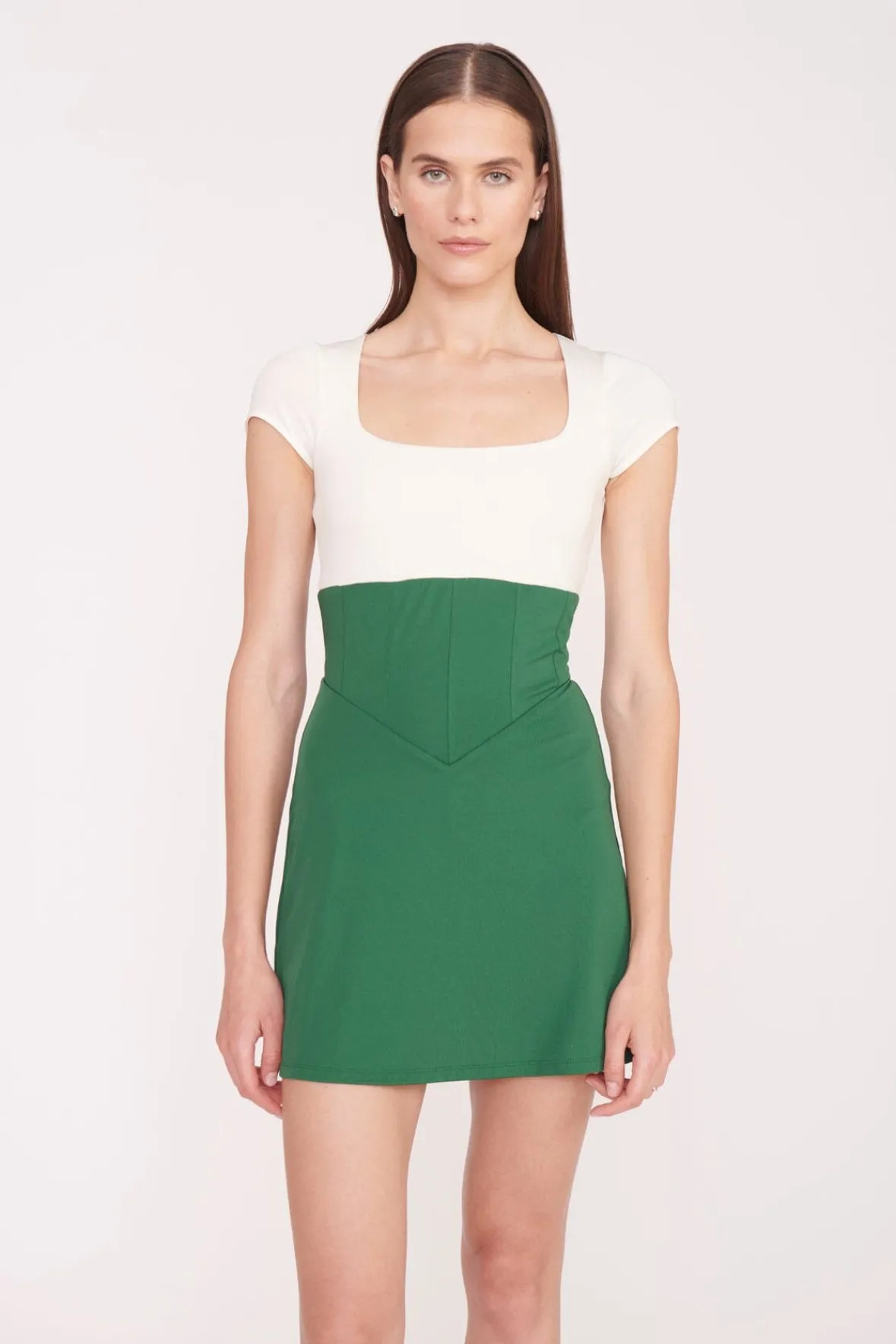 STAUD Court|Dresses<STAUD BACKSPIN DRESS COURT GREEN IVORY COURTGREENIVORY