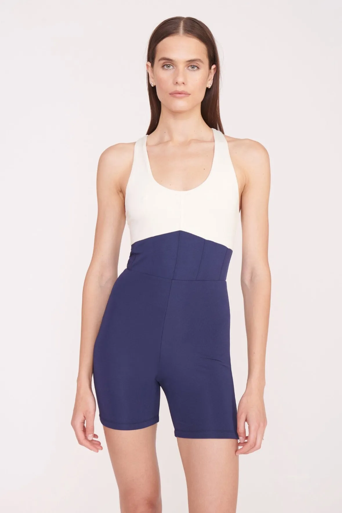 STAUD Court<STAUD BOUNCE SHORT UNITARD NAVY IVORY NAVYIVORY