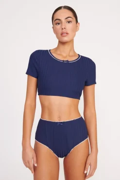 Bikinis<STAUD BRENTON HIGH RISE BIKINI BOTTOM NAVY WHITE NAVYWHITE