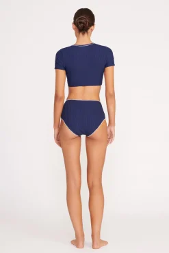Bikinis<STAUD BRENTON HIGH RISE BIKINI BOTTOM  NAVY WHITE NAVYWHITE
