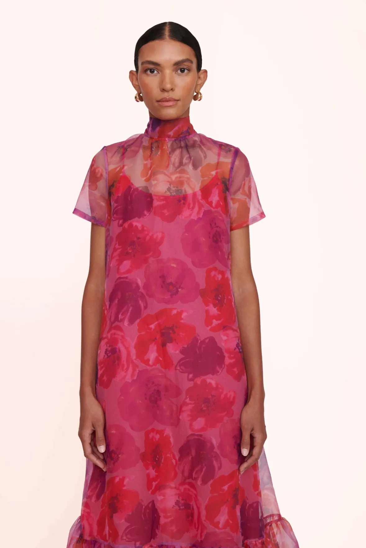 Best Sellers|Dresses<STAUD CALLUNA DRESS MAGENTA PAINTED FLORAL MAGENTAPAINTEDFLORAL