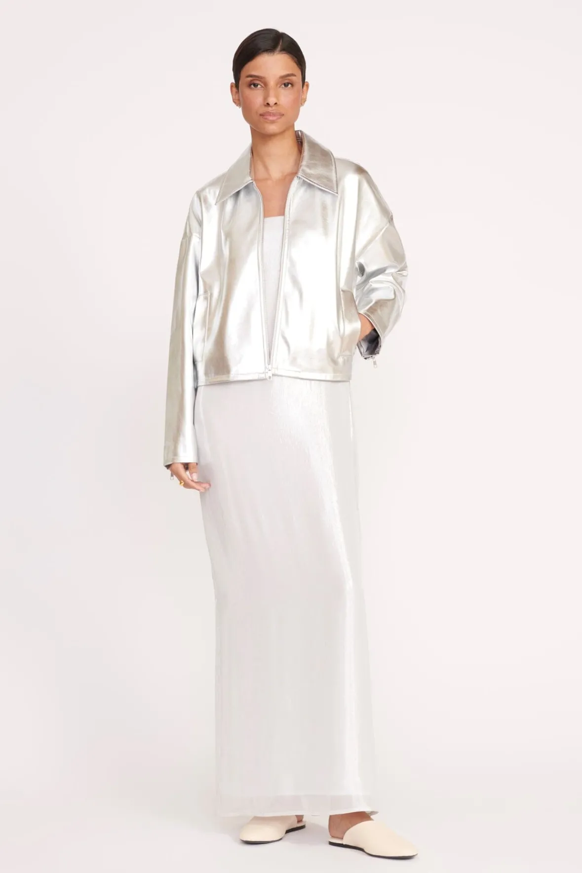 Dresses<STAUD CASEY DRESS SILVER