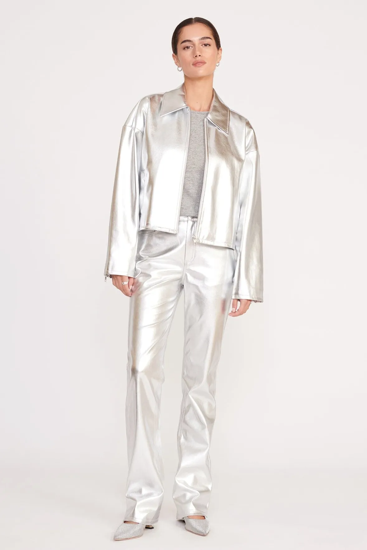 Best Sellers|Pants & Shorts<STAUD CHISEL PANT SILVER
