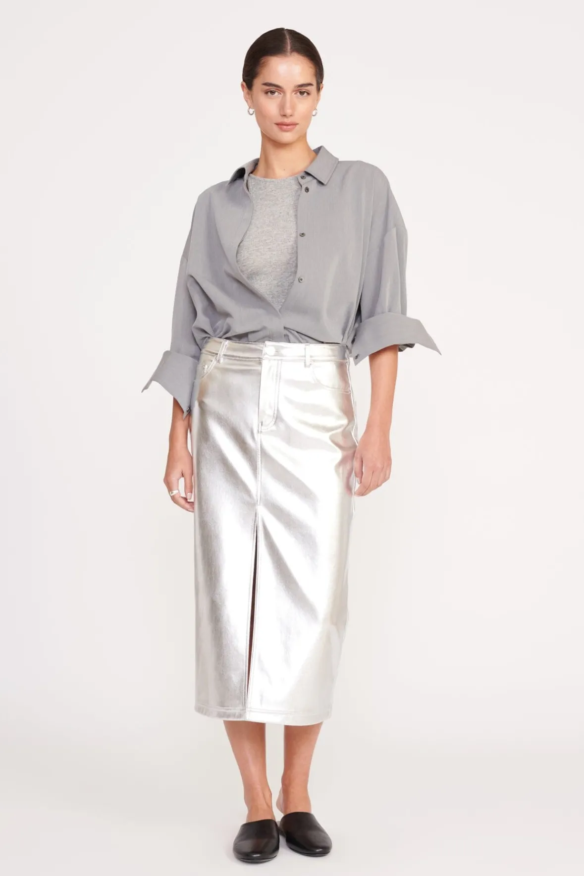 Best Sellers|Tops<STAUD COLTON SHIRT HEATHER GREY SUITING HEATHERGREY