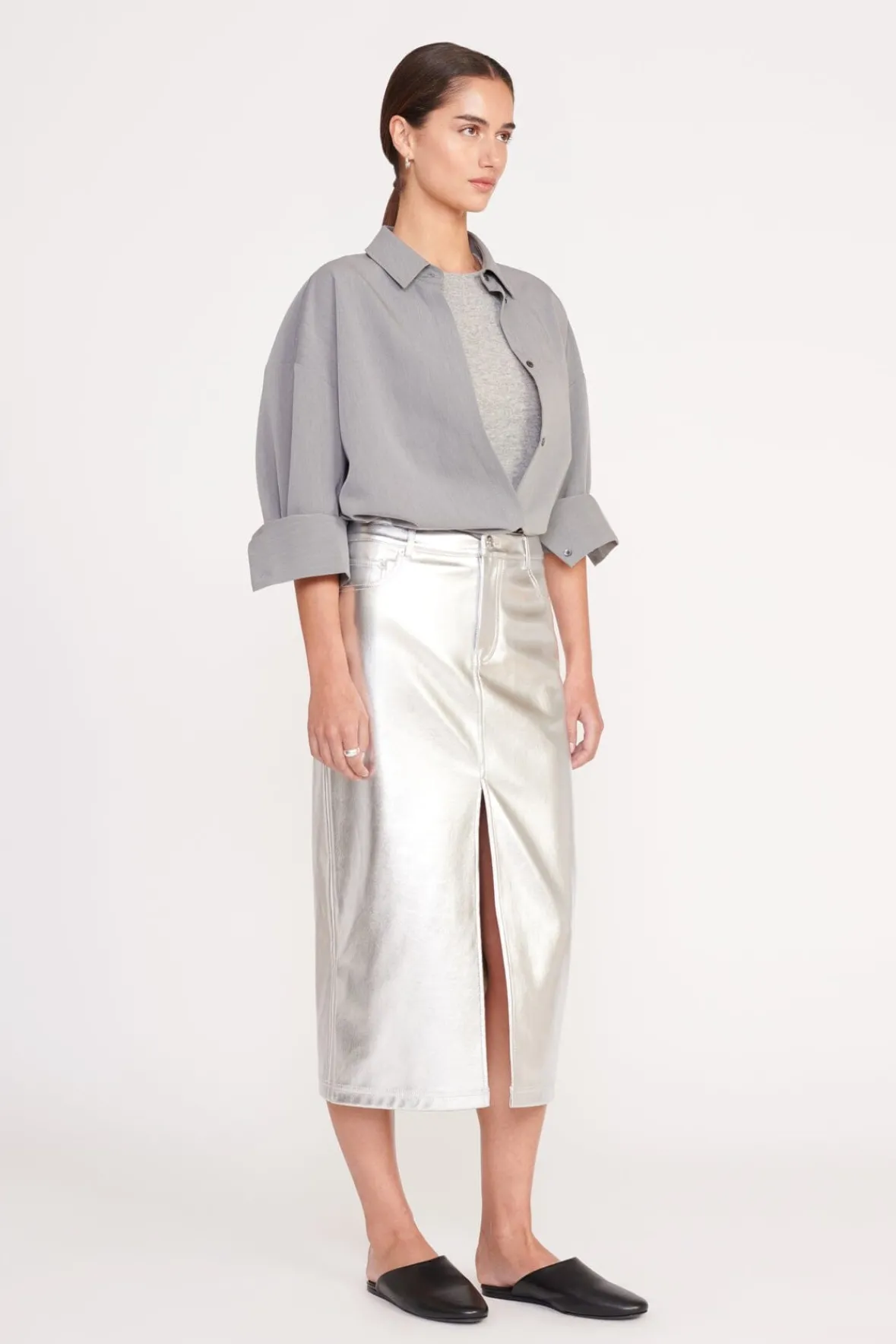 Best Sellers|Tops<STAUD COLTON SHIRT HEATHER GREY SUITING HEATHERGREY