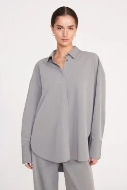 Best Sellers|Tops<STAUD COLTON SHIRT HEATHER GREY SUITING HEATHERGREY