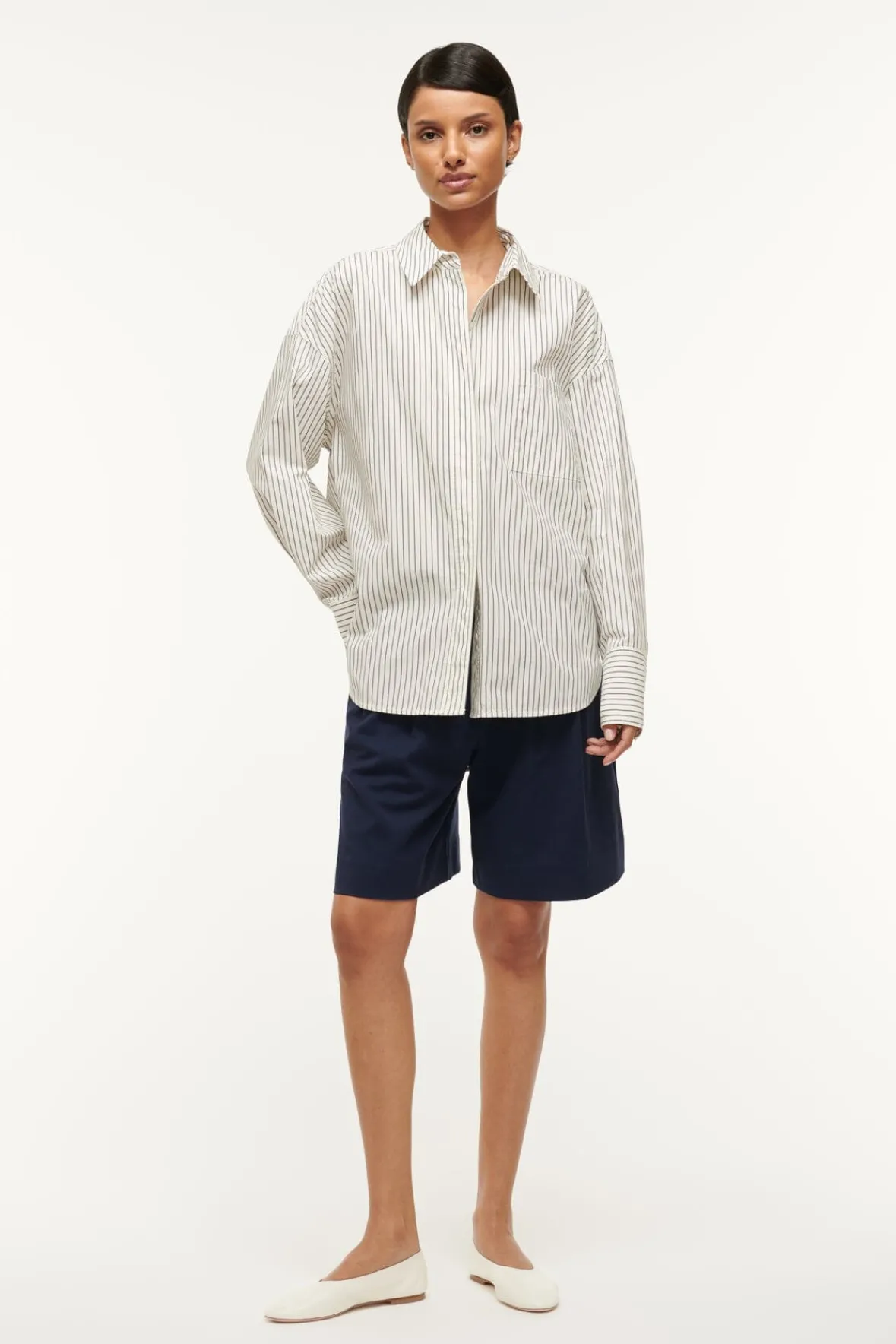 Spring Suiting|Poplin Shop<STAUD COLTON SHIRT IVORY MICRO STRIPE IVORYMICROSTRIPE