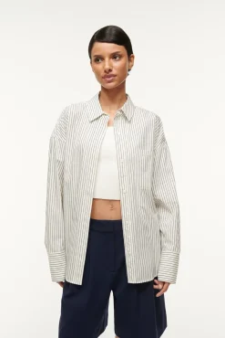 Spring Suiting|Poplin Shop<STAUD COLTON SHIRT  IVORY MICRO STRIPE IVORYMICROSTRIPE