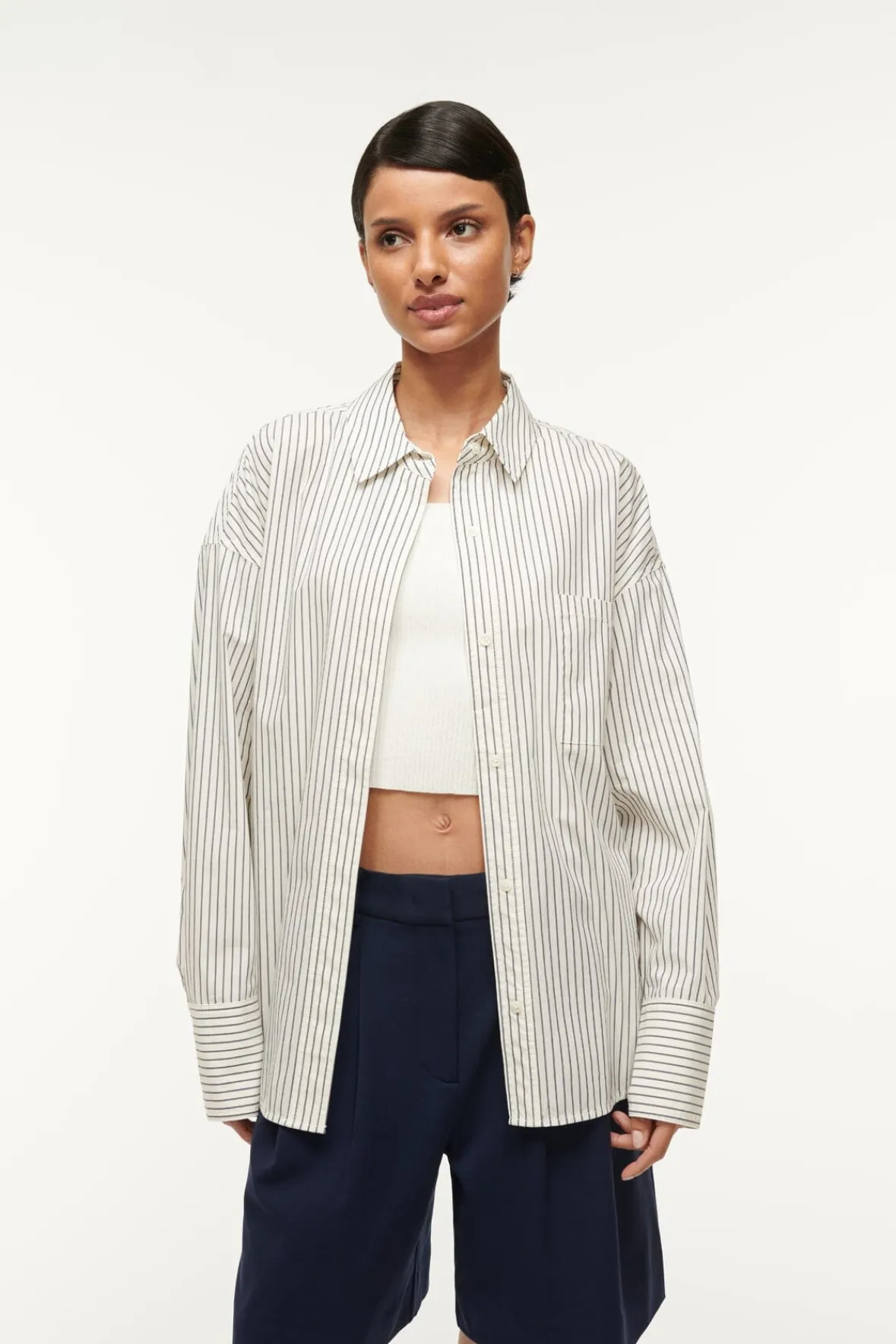 Spring Suiting|Poplin Shop<STAUD COLTON SHIRT IVORY MICRO STRIPE IVORYMICROSTRIPE