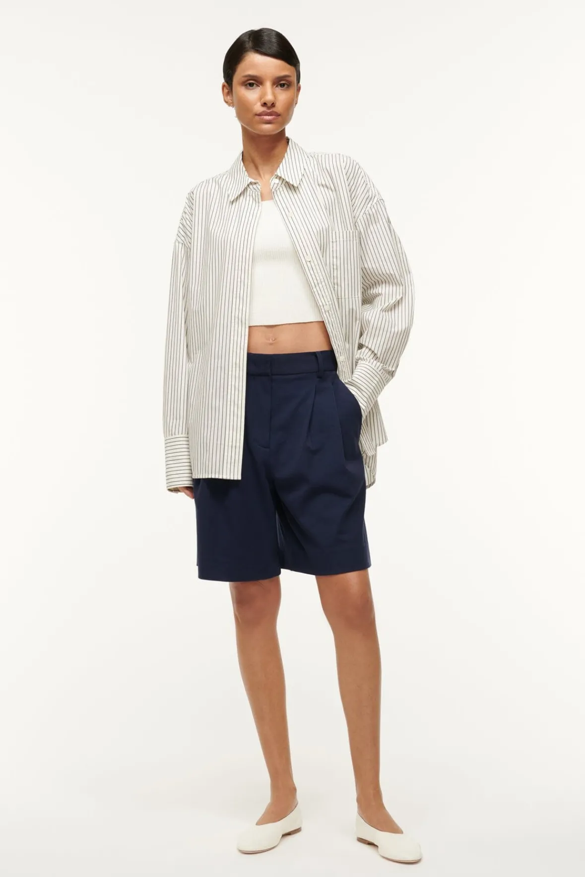 Spring Suiting|Poplin Shop<STAUD COLTON SHIRT IVORY MICRO STRIPE IVORYMICROSTRIPE