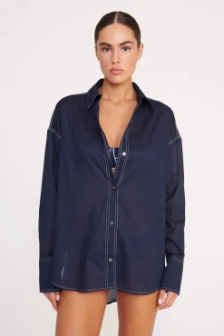 Cover-Ups<STAUD COLTON SHIRT  NAVY WHITE NAVYWHITE