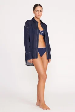 Cover-Ups<STAUD COLTON SHIRT  NAVY WHITE NAVYWHITE