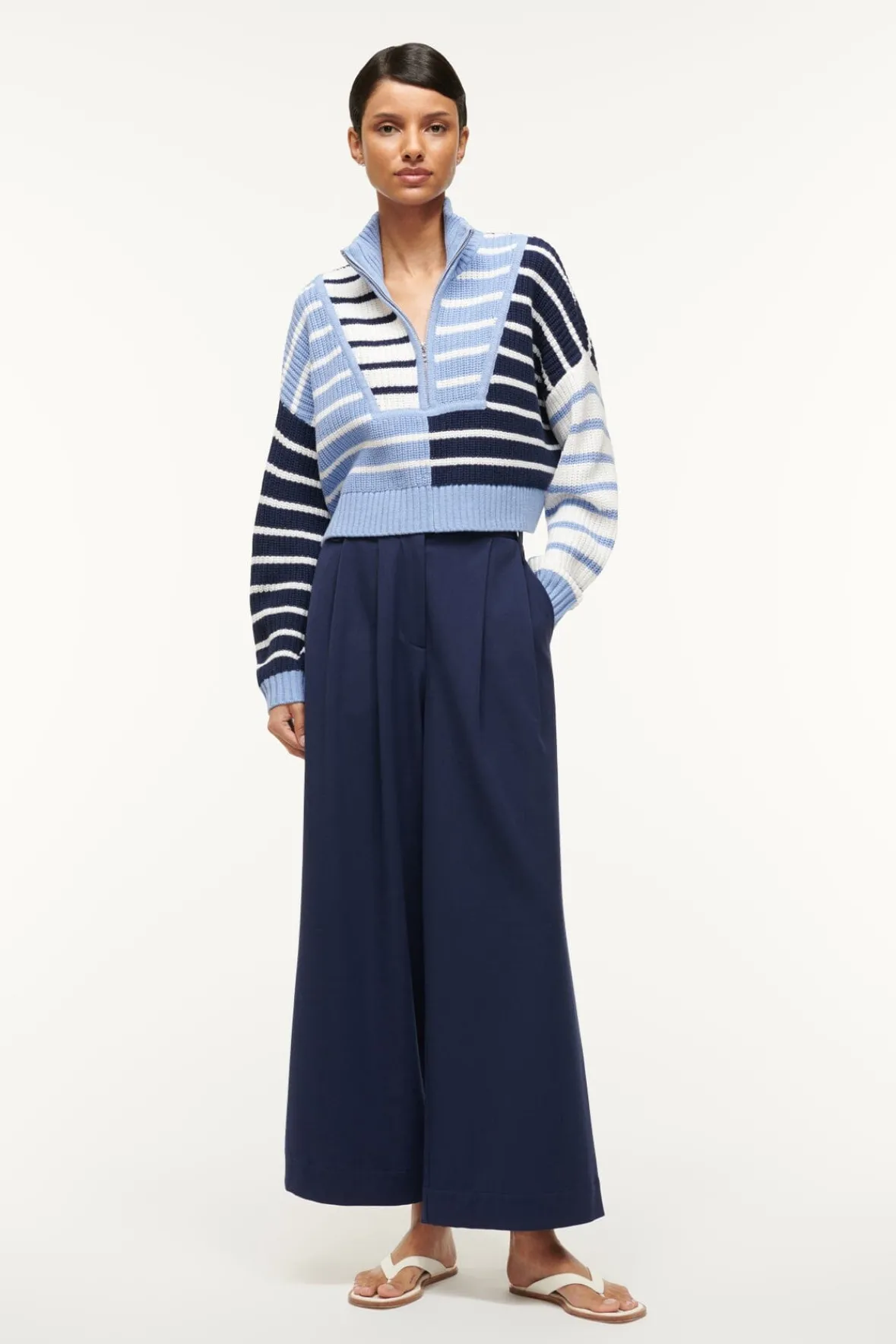 Knits<STAUD CROPPED HAMPTON SWEATER ADRIATIC STRIPE ADRIATICSTRIPE