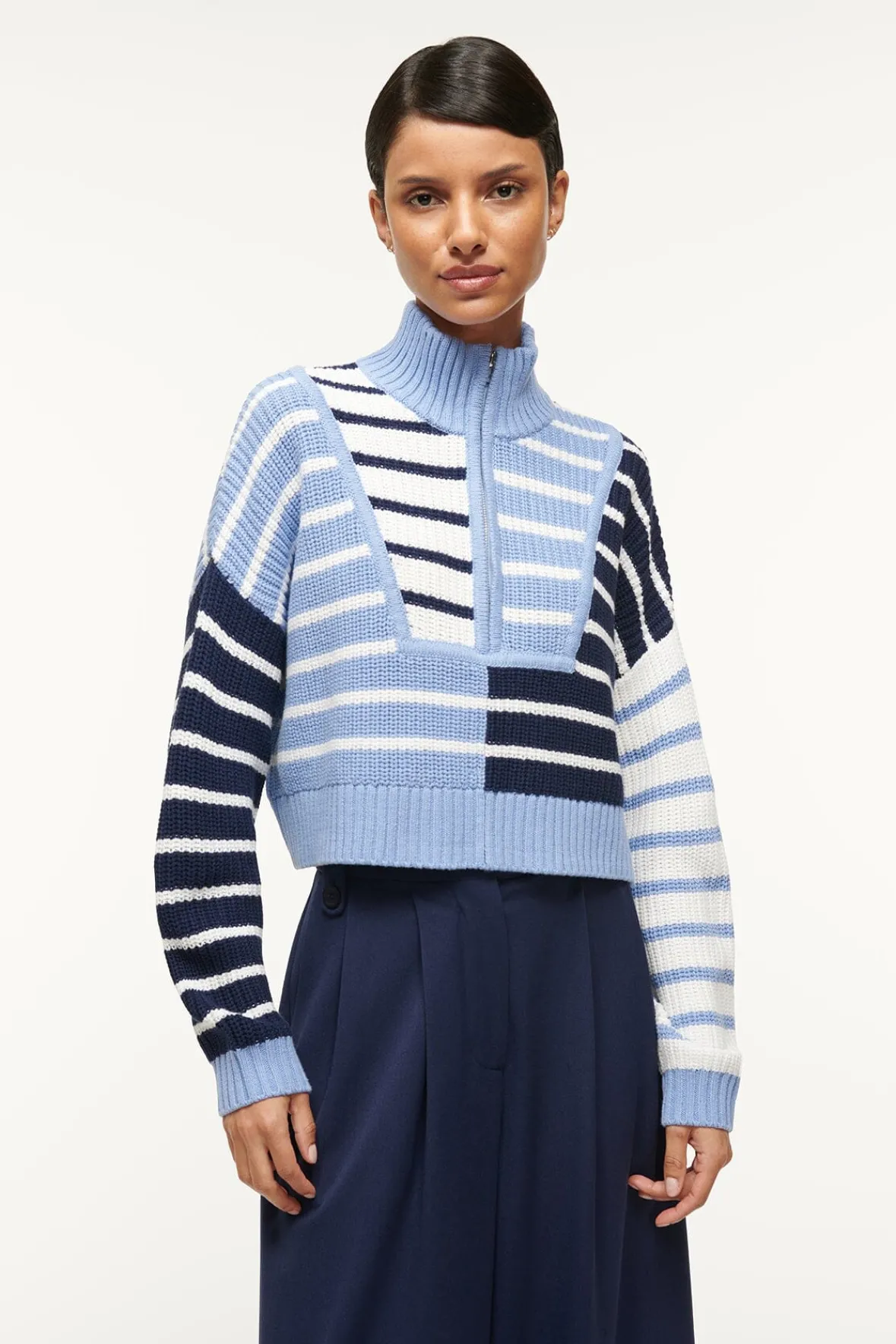 Knits<STAUD CROPPED HAMPTON SWEATER ADRIATIC STRIPE ADRIATICSTRIPE