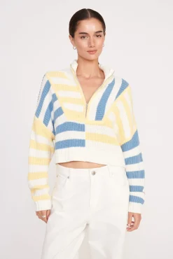 Knits<STAUD CROPPED HAMPTON SWEATER BUTTERCUP SEASHORE STRIPE BUTTERCUPSEASHORESTRIPE