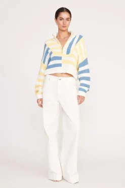 Knits<STAUD CROPPED HAMPTON SWEATER  BUTTERCUP SEASHORE STRIPE BUTTERCUPSEASHORESTRIPE