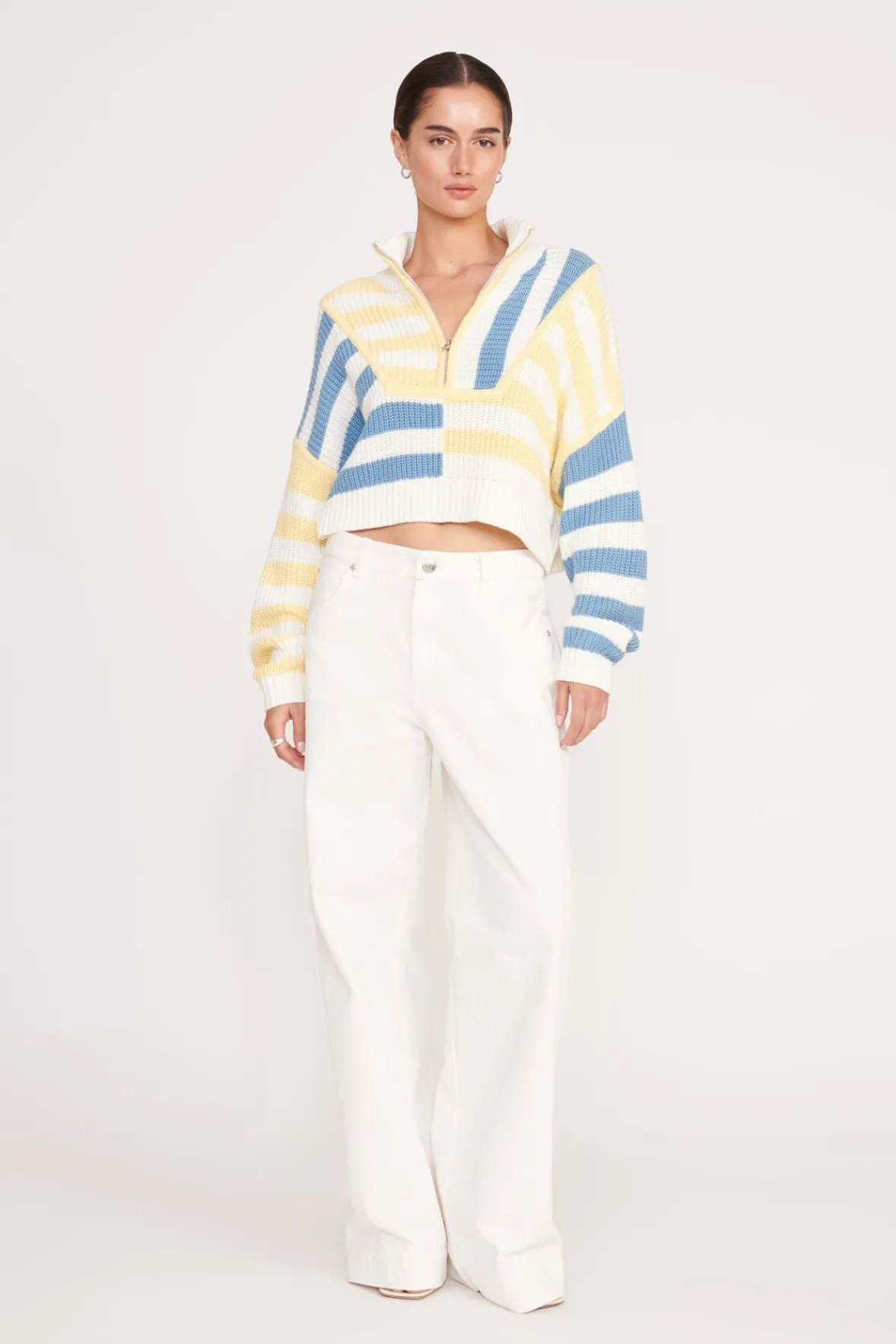 Knits<STAUD CROPPED HAMPTON SWEATER BUTTERCUP SEASHORE STRIPE BUTTERCUPSEASHORESTRIPE