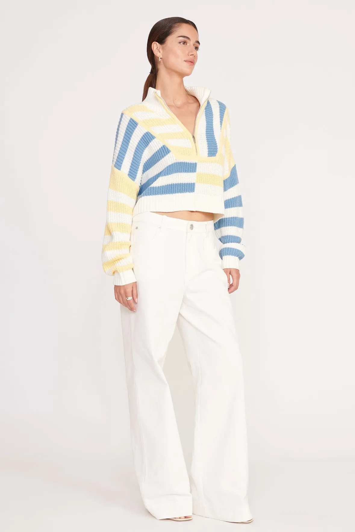 Knits<STAUD CROPPED HAMPTON SWEATER BUTTERCUP SEASHORE STRIPE BUTTERCUPSEASHORESTRIPE