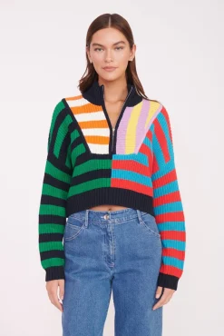 Best Sellers|Knits<STAUD CROPPED HAMPTON SWEATER CABANA STRIPE MULTI CABANASTRIPEMULTI