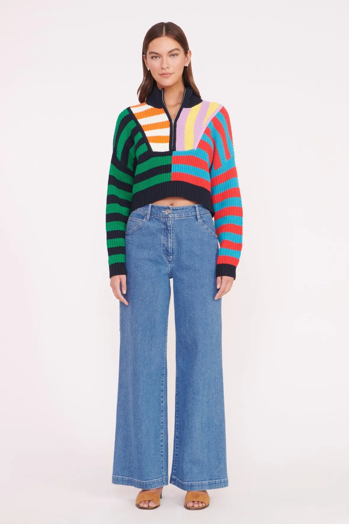 Best Sellers|Knits<STAUD CROPPED HAMPTON SWEATER CABANA STRIPE MULTI CABANASTRIPEMULTI