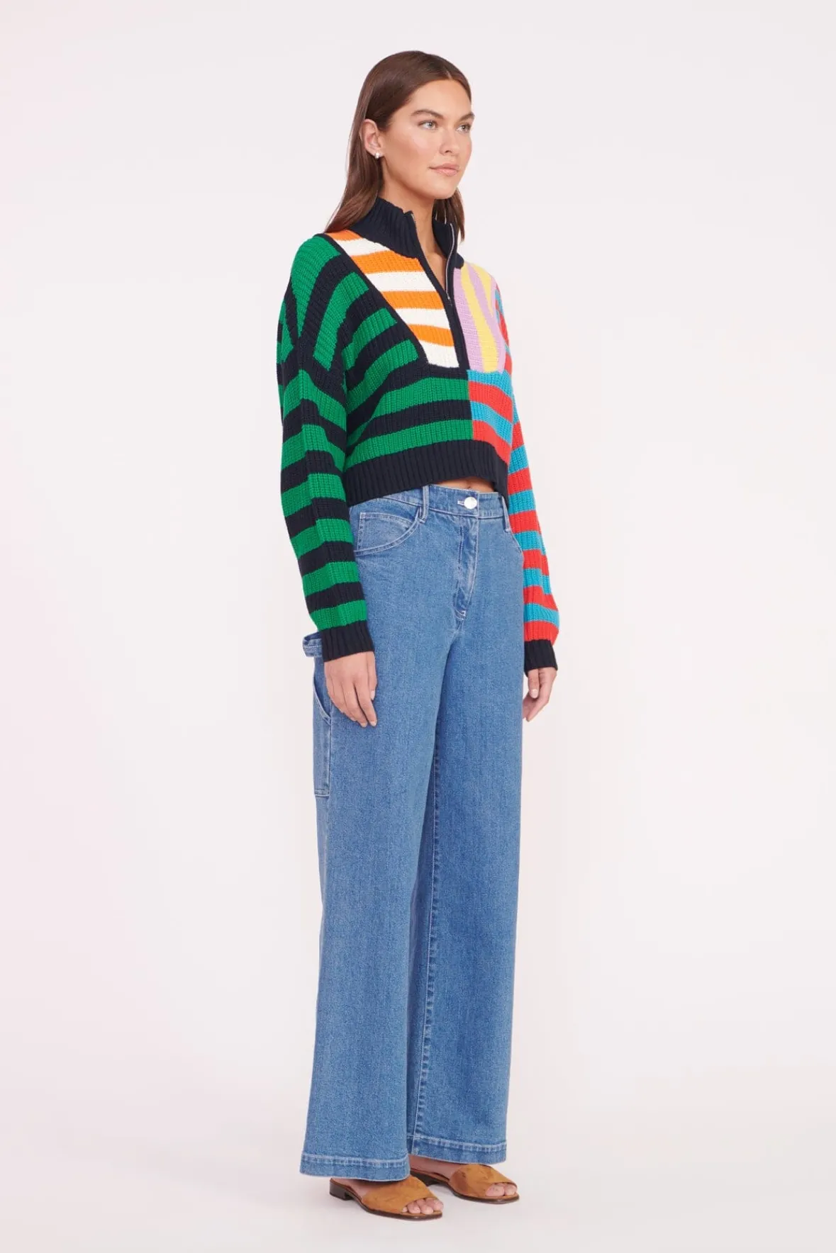 Best Sellers|Knits<STAUD CROPPED HAMPTON SWEATER CABANA STRIPE MULTI CABANASTRIPEMULTI