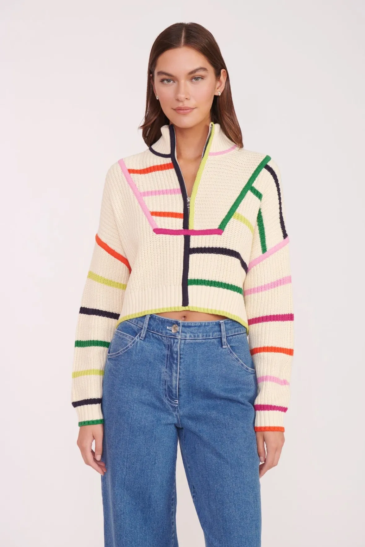 Knits<STAUD CROPPED HAMPTON SWEATER CREAM RAINBOW MULTI CREAMRAINBOWMULTI
