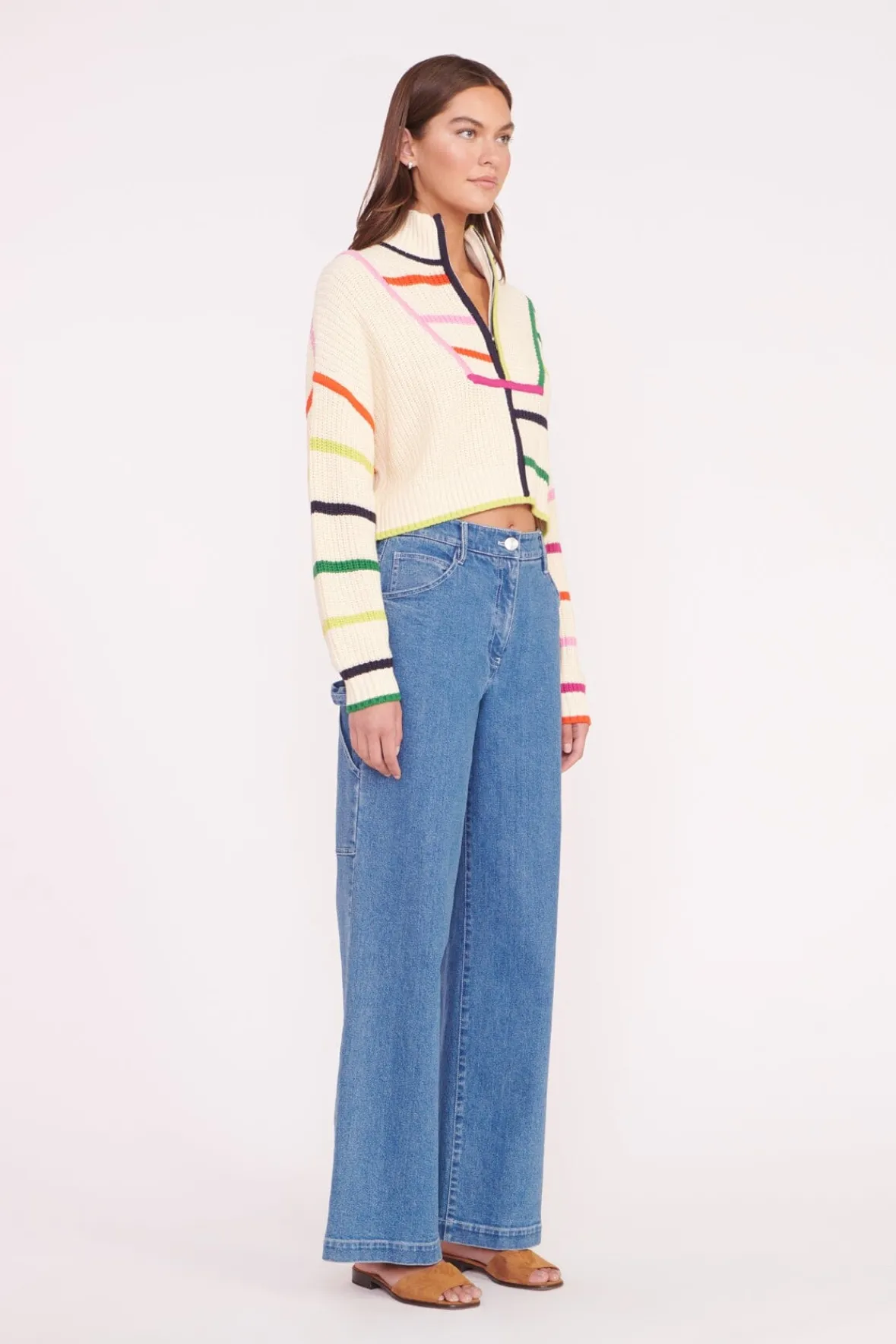 Knits<STAUD CROPPED HAMPTON SWEATER CREAM RAINBOW MULTI CREAMRAINBOWMULTI