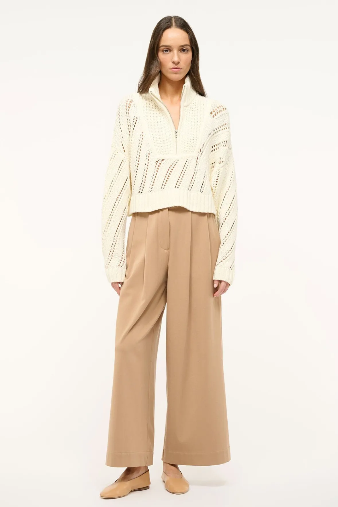 Knits<STAUD CROPPED HAMPTON SWEATER IVORY