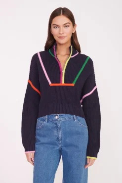 Best Sellers|Knits<STAUD CROPPED HAMPTON SWEATER NAVY MULTI NAVYMULTI