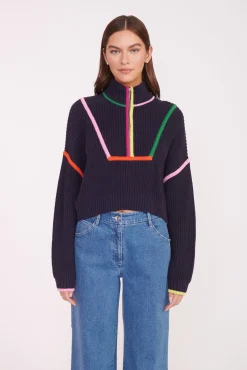 Best Sellers|Knits<STAUD CROPPED HAMPTON SWEATER  NAVY MULTI NAVYMULTI