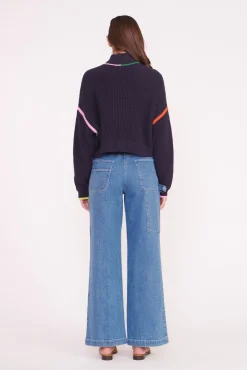Best Sellers|Knits<STAUD CROPPED HAMPTON SWEATER  NAVY MULTI NAVYMULTI