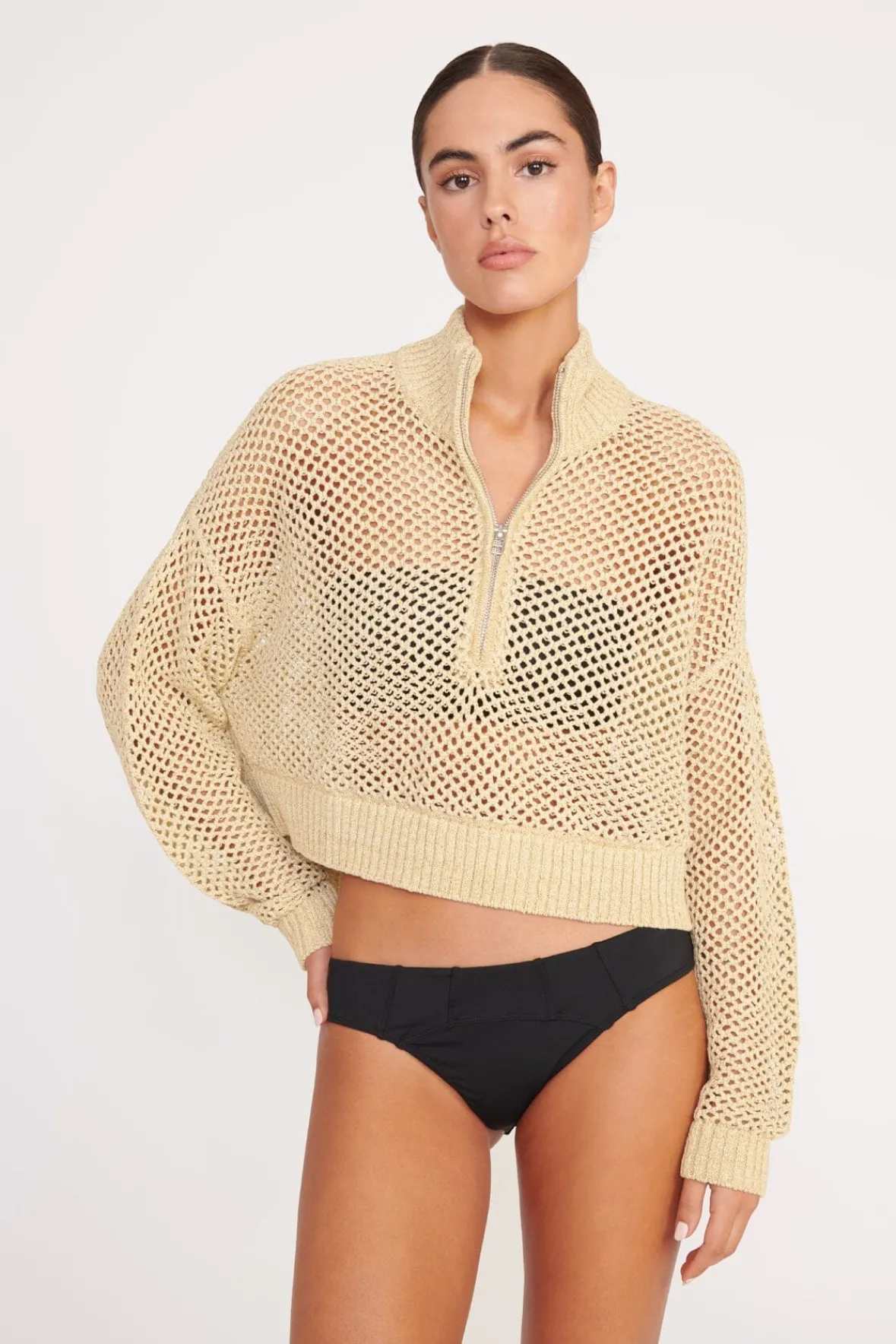 Cover-Ups|Knits<STAUD CROPPED HAMPTON SWEATER NATURAL