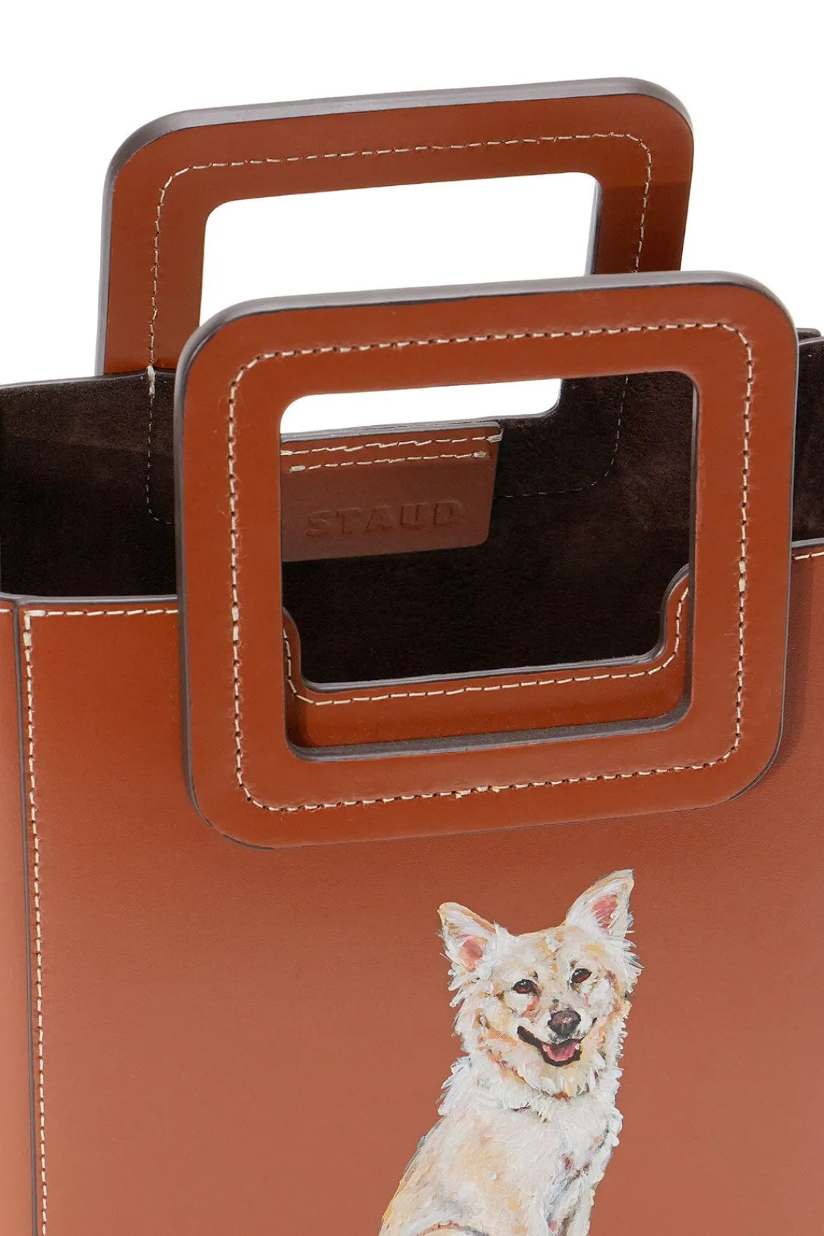 Custom Handbags|Pet Handbags<STAUD CUSTOM MINI SHIRLEY LEATHER BAG TAN