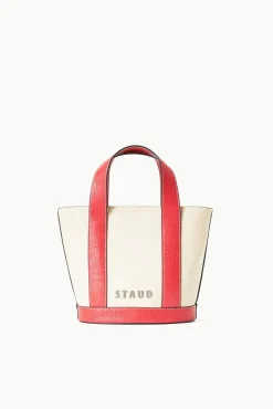 Pet Handbags|Custom Handbags<STAUD CUSTOM MONOGRAM ALLORA MINI TOTE CREAM RED ROSE CREAMREDROSE