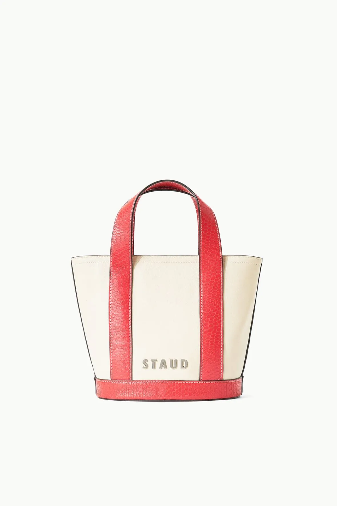 Pet Handbags|Custom Handbags<STAUD CUSTOM MONOGRAM ALLORA MINI TOTE CREAM RED ROSE CREAMREDROSE