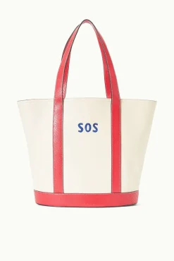 Pet Handbags|Custom Handbags<STAUD CUSTOM MONOGRAM ALLORA TOTE CREAM RED ROSE CREAMREDROSE