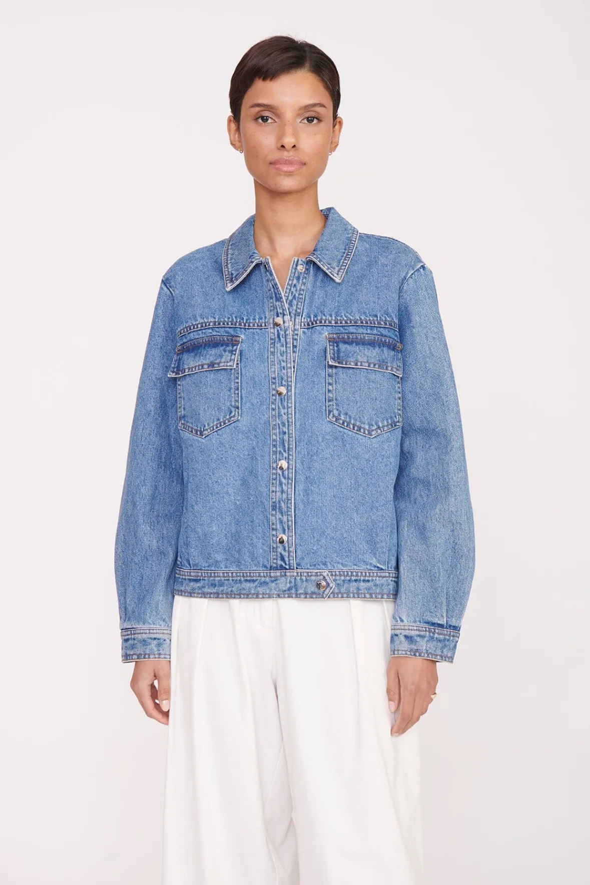 Pet Ready To Wear|Outerwear & Jackets<STAUD CUSTOM x C.BONZ OVERSIZED RYAN DENIM JACKET MEDIUM WASH MEDIUMWASH
