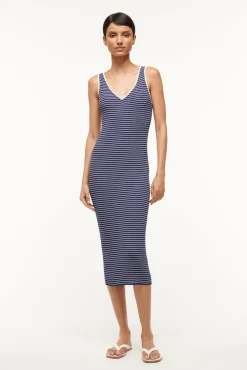 Knits|Dresses<STAUD DANA DRESS NAVY MICRO STRIPE NAVYMICROSTRIPE