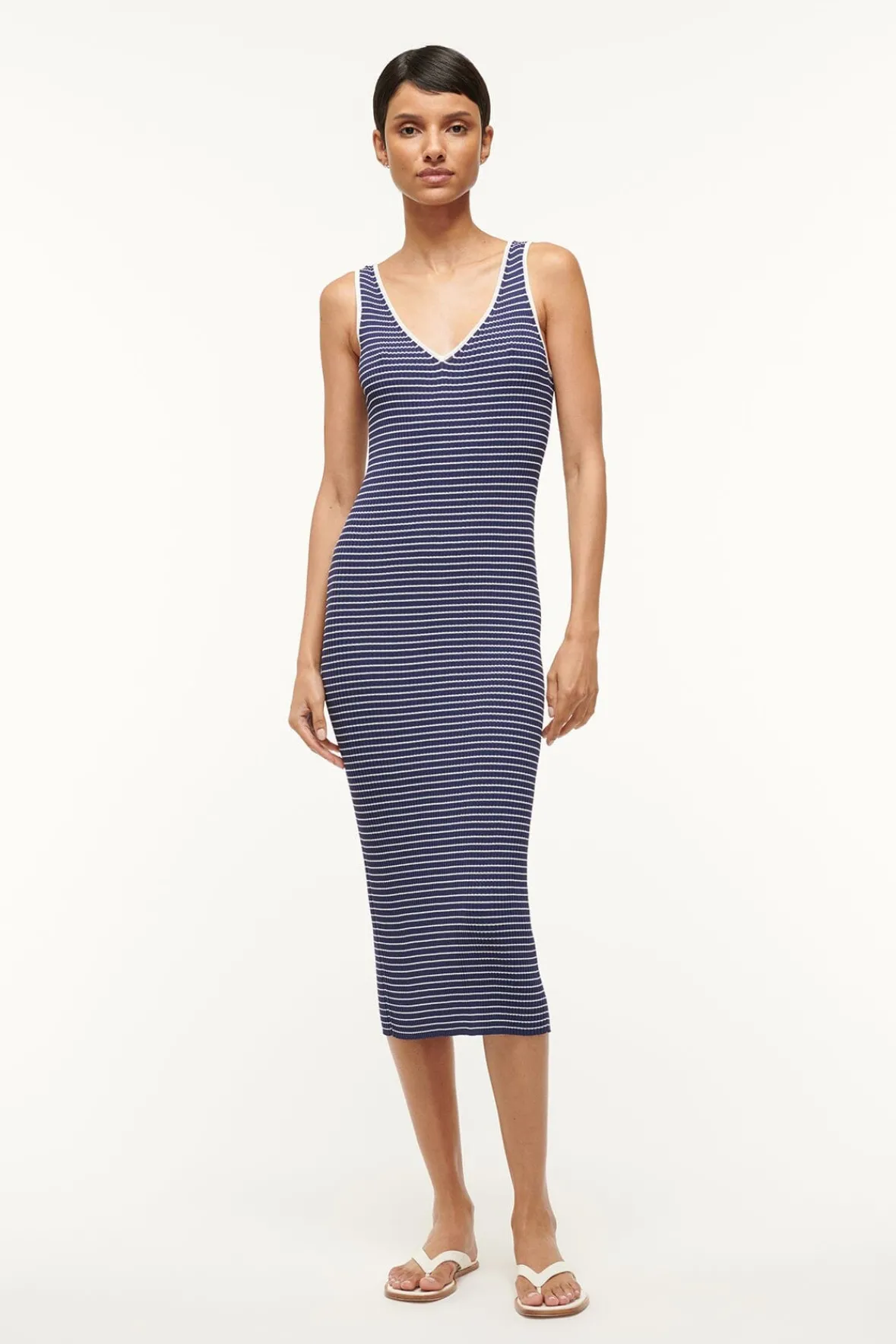 Knits|Dresses<STAUD DANA DRESS NAVY MICRO STRIPE NAVYMICROSTRIPE
