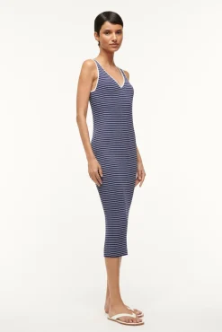 Knits|Dresses<STAUD DANA DRESS  NAVY MICRO STRIPE NAVYMICROSTRIPE