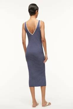 Knits|Dresses<STAUD DANA DRESS NAVY MICRO STRIPE NAVYMICROSTRIPE