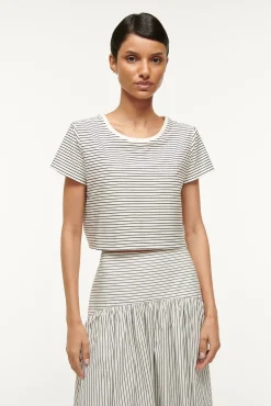 Essentials|Tops<STAUD DEAN T-SHIRT  IVORY MICRO STRIPE IVORYMICROSTRIPE