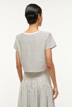 Essentials|Tops<STAUD DEAN T-SHIRT  IVORY MICRO STRIPE IVORYMICROSTRIPE