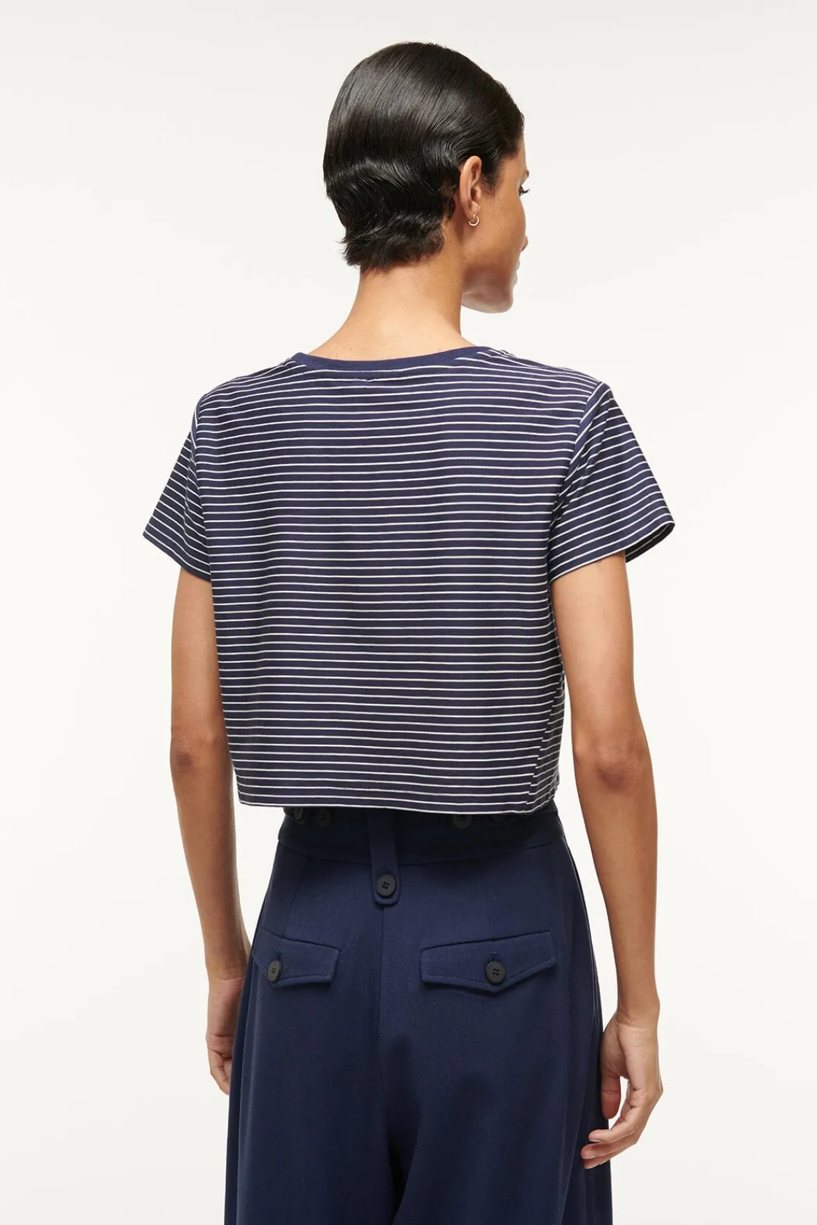 Essentials|Tops<STAUD DEAN T-SHIRT NAVY MICRO STRIPE NAVYMICROSTRIPE