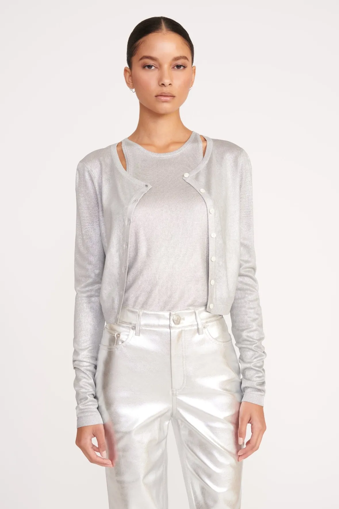 Knits<STAUD DEANNA CARDIGAN SILVER