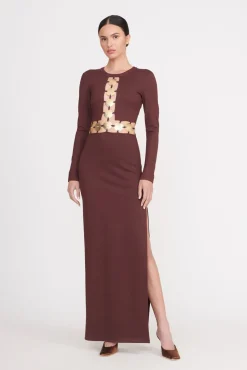 Dresses<STAUD DELPHINE DRESS DARK CHOCOLATE DARKCHOCOLATE