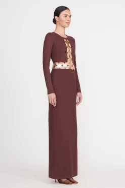 Dresses<STAUD DELPHINE DRESS  DARK CHOCOLATE DARKCHOCOLATE