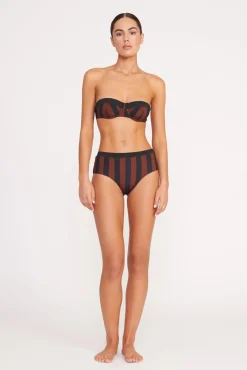 Bikinis<STAUD DEVON HIGH RISE BIKINI BOTTOM BLACK TAN SEASHORE STRIPE BLACKTANSEASHORESTRIPE
